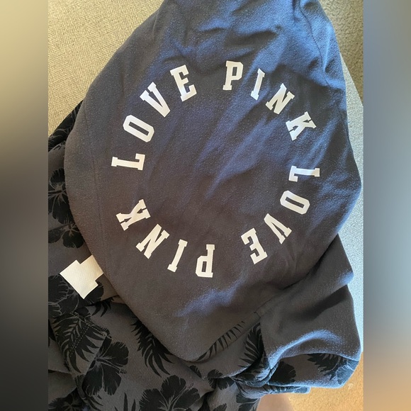 Victoria’s Secret PINK Sweater Zip up Hoodie Dark Gray Flowers Medium M - Picture 5 of 6